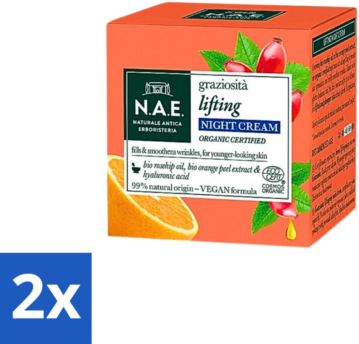 N.A.E. Graziosita Lifting Nachtcrème - Vegan & Biologisch - Hydraterend & Verjongend effect - 50ml - Voordeelverpakking - 2 stuks