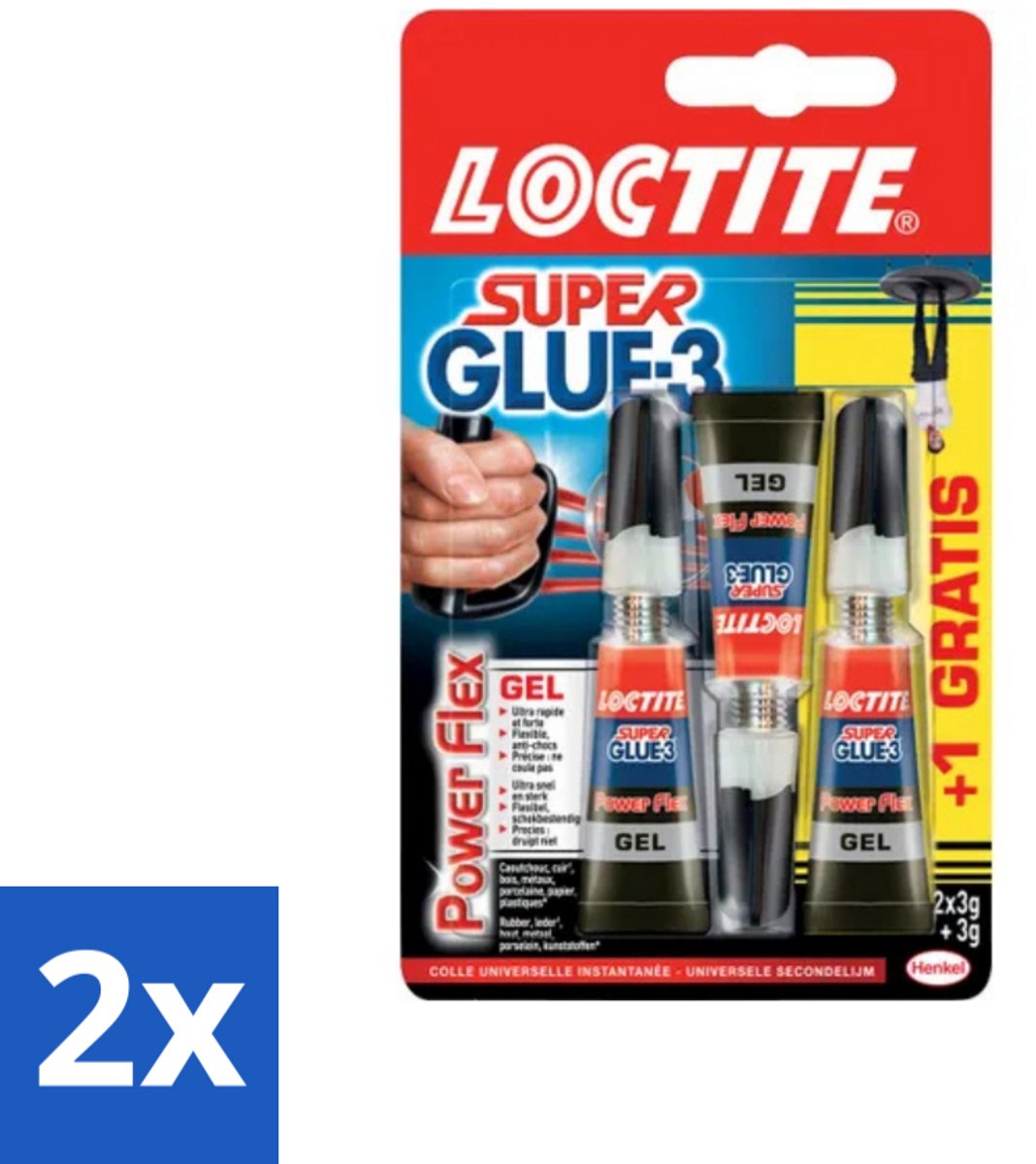 Loctite - Secondelijm - Power Flex - 3 Lijmtubes - Voordeelverpakking - 2 stuks