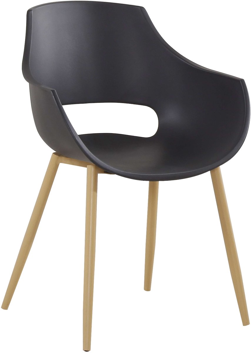Padiro eetkamerstoelen set van 2 - zwart - kunststof - stalen onderstel - beukenhouten poten - Scandinavisch