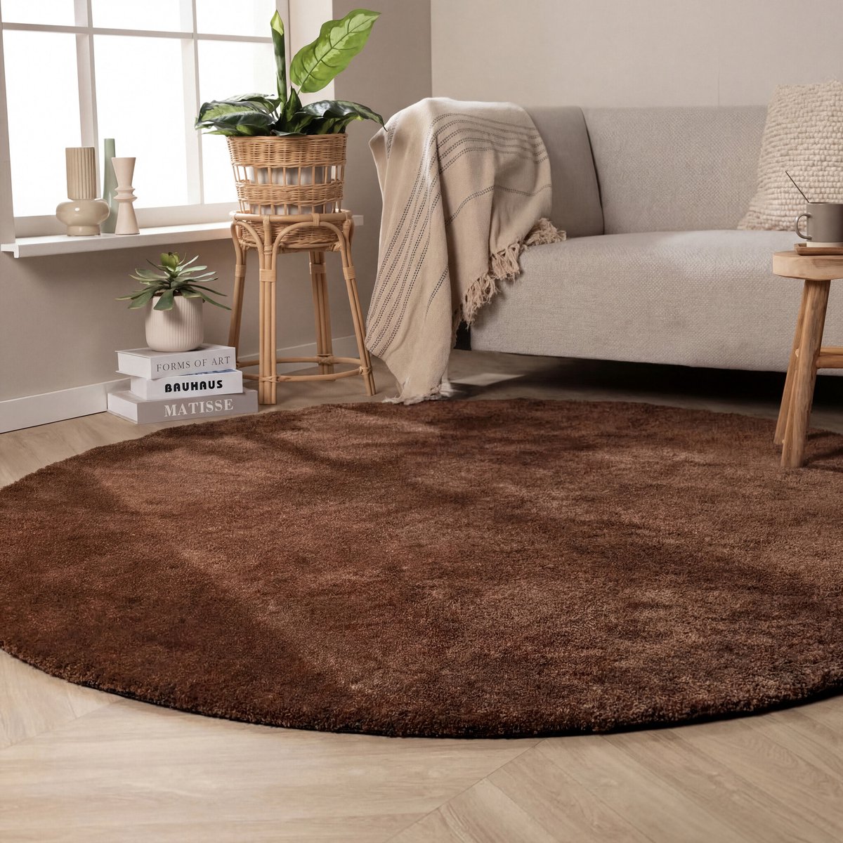 NATURL. Rond wasbaar vloerkleed - Clean Donkerbruin - Ø 120cm
