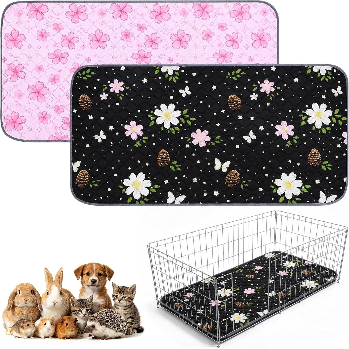 Super Absorberende Wasbare Urine Mat voor Cavia's en Konijnen - 2 Stuks, Waterdicht, 120 x 60 cm, Ideaal voor Dierenopvang en Training