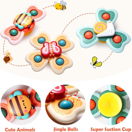 VONKELIOS®3 stuks zuignap draaispeelgoed voor baby's vanaf 6 maanden, insect fidget spinner sensorisch badspeelgoed voor peuters, draaispeelgoed voor kinderstoelen voor kinderen van VONKELIOS® — afbeelding 5