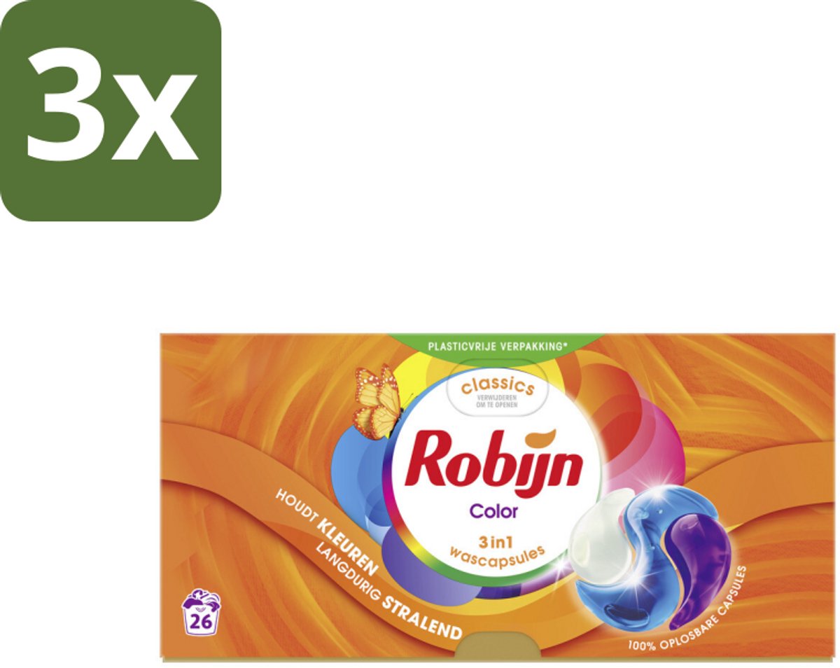 Robijn – 3-in-1 Wascapsules – Color - 26 Capsules - Bulkverpakking - 3 stuks