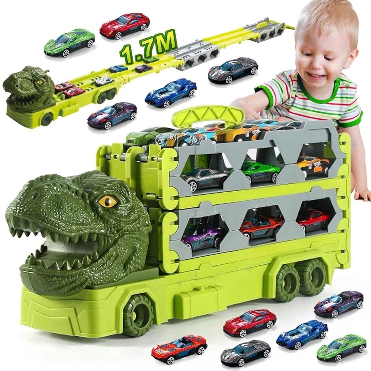 Dinosaurus Speelgoed Truck - Met 6 Extra Speelgoedauto's - Auto speelgoed - Kinderspeelgoed - Jongens Speelgoed - Speelgoed Truck - Dino - Speelgoed 3 Jaar - Speelgoed 4 Jaar - Speelgoed 5 Jaar