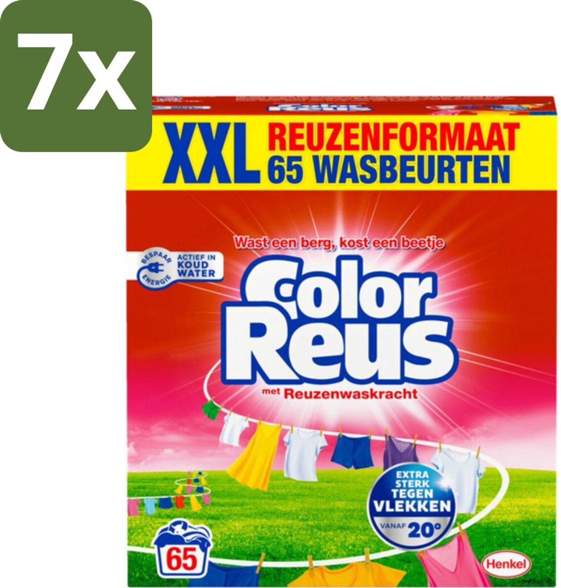 Color Reus - Waspoeder - Gekleurde Was - 65 Wasbeurten - Bulkverpakking - 7 stuks