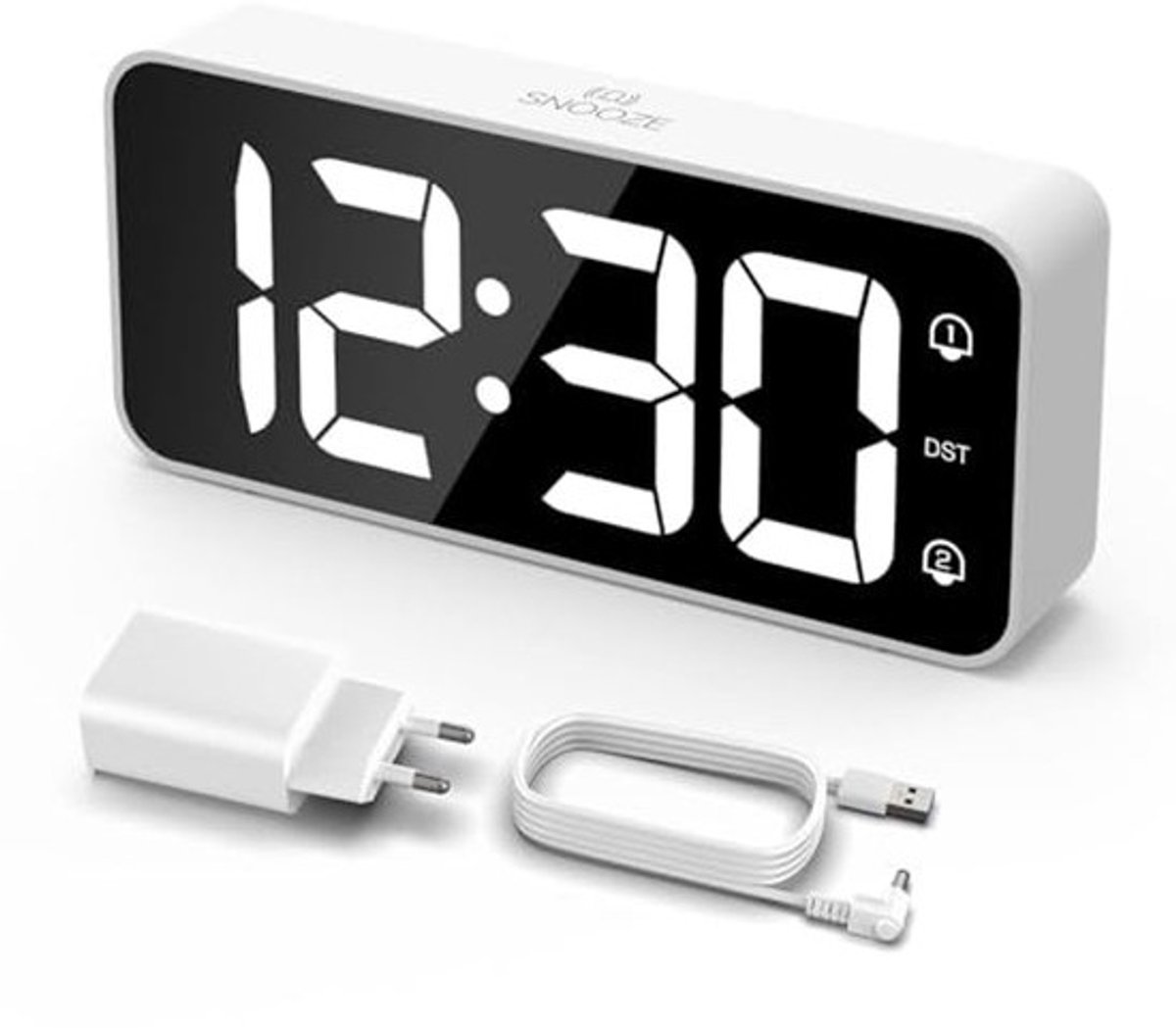 Digitale Wekker met Dubbele Alarmen en USB-Oplaadpoort - LED Klok met Helderheidsdimmer en Diverse Beltonen