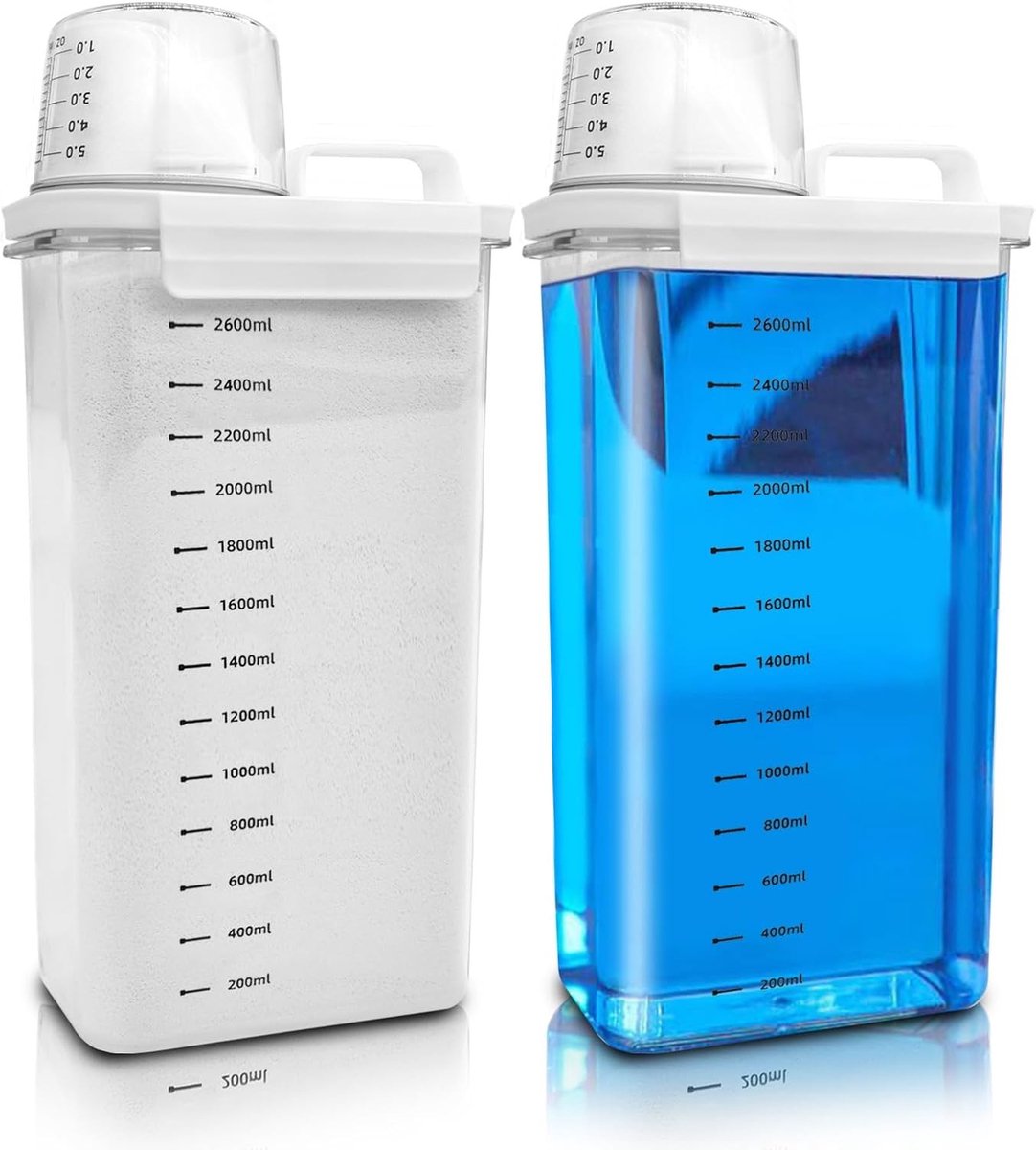 Opslagdoos voor Waspoeder met Maatbeker, Multifunctionele Dispenser voor Wasmiddelen, BPA-vrij PET Plastic, 2900ml*2, Ideaal voor Huishoudelijk Gebruik