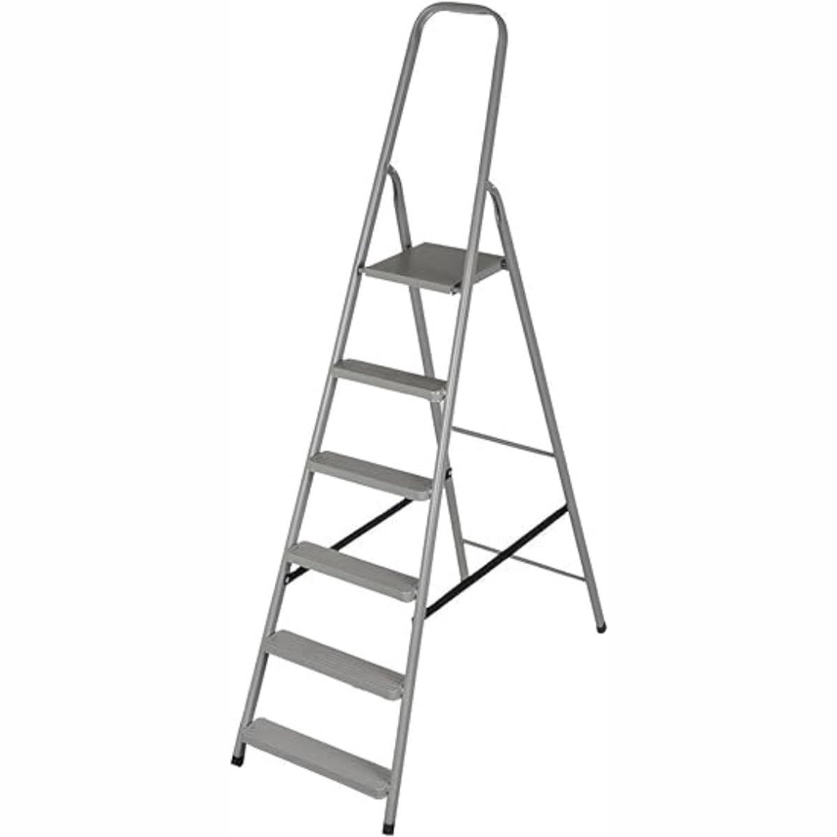 Klarven® Huishoudtrap Grijs - 6 Treden - Inklapbaar, Draagvermogen 125 kg, EN131 Veiligheidsnorm - H 197 x B 49 x D 13 cm