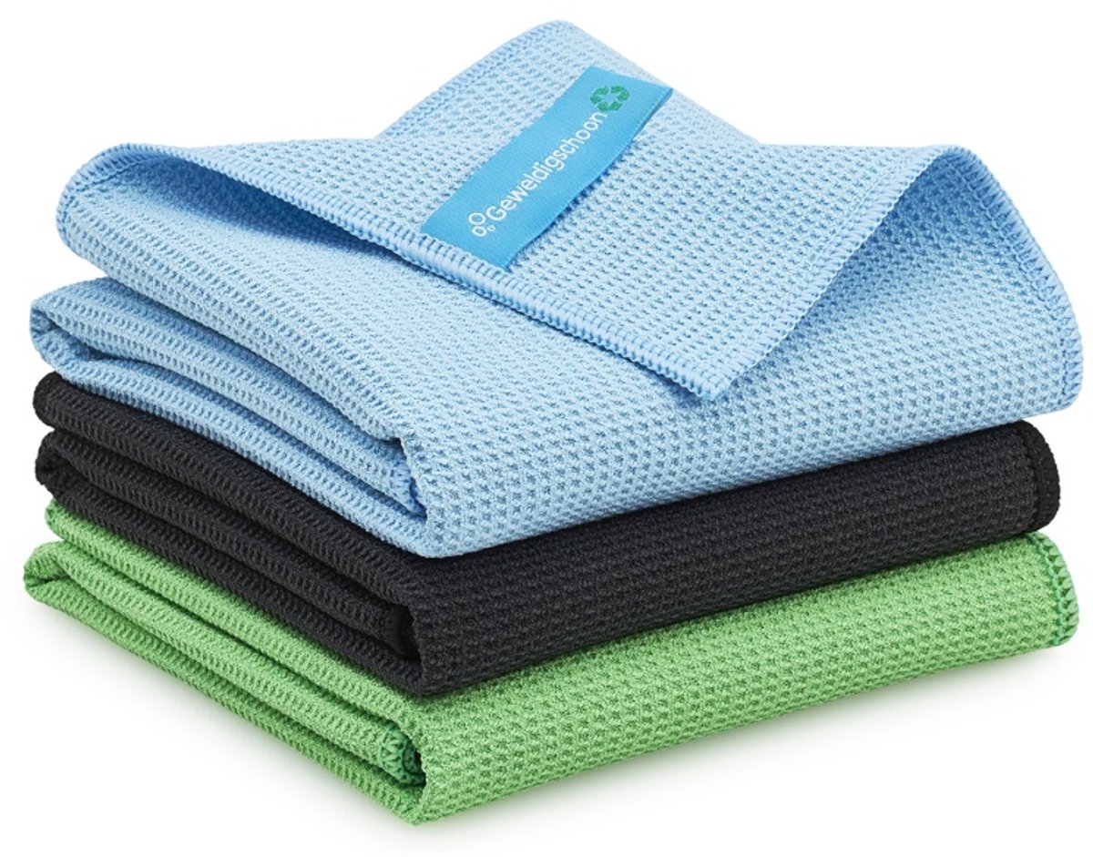 Geweldigschoon Droogdoeken - 45x60cm - 3 stuks - Microvezeldoeken - Maat M - Groen, blauw en zwart