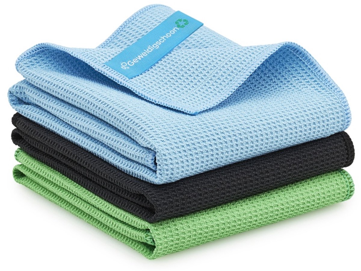 Geweldigschoon Droogdoeken - 40x45cm - 3 stuks - Microvezeldoeken - Maat S - Groen, blauw en zwart