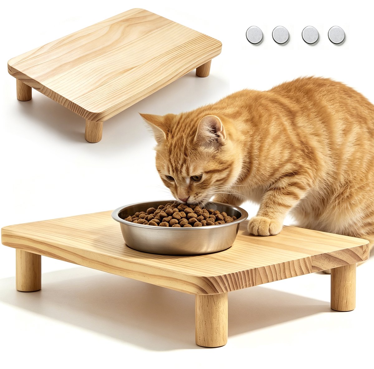 Verhoogde Standaard Kattenvoerbak - Verhoogde Platform voor Automatische Voerbak - 6,1 cm Hoog - Natuurlijke Eethouding - Antislip - Makkelijk Schoon - Houten Kat Voerbak Verhoger - Voor Automatische Voerbakken