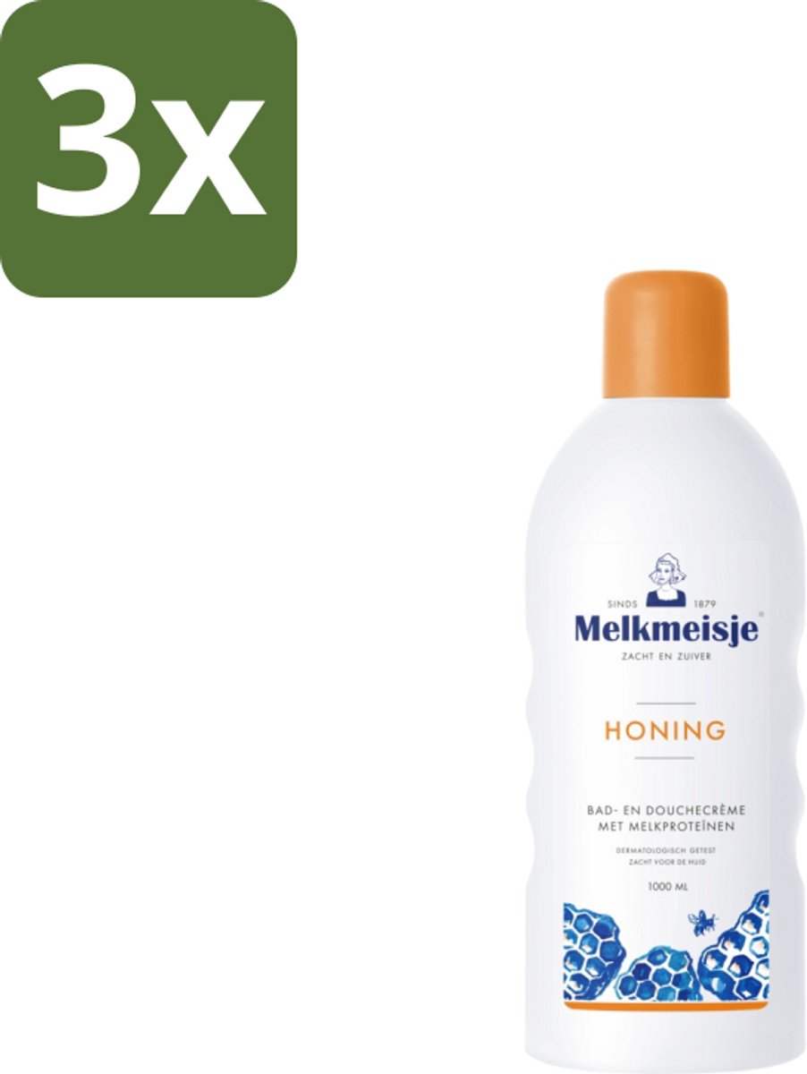 Melkmeisje – Bad & Douche – Honing – 1000 ml - Bulkverpakking - 3 stuks