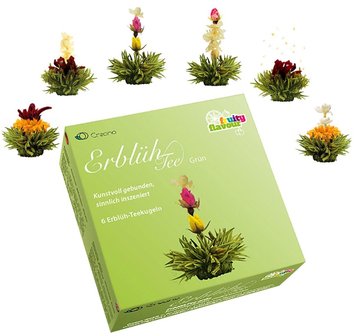 Creano Theebloemen Mix – Bloementhee Fruity Flavor om te Proberen - groen thee fruitig gearomatiseerd (6 verschillende soorten theerozen) Blooming Tea Thee Cadeau voor Vrouwen, Moeder, Theeliefhebbers
