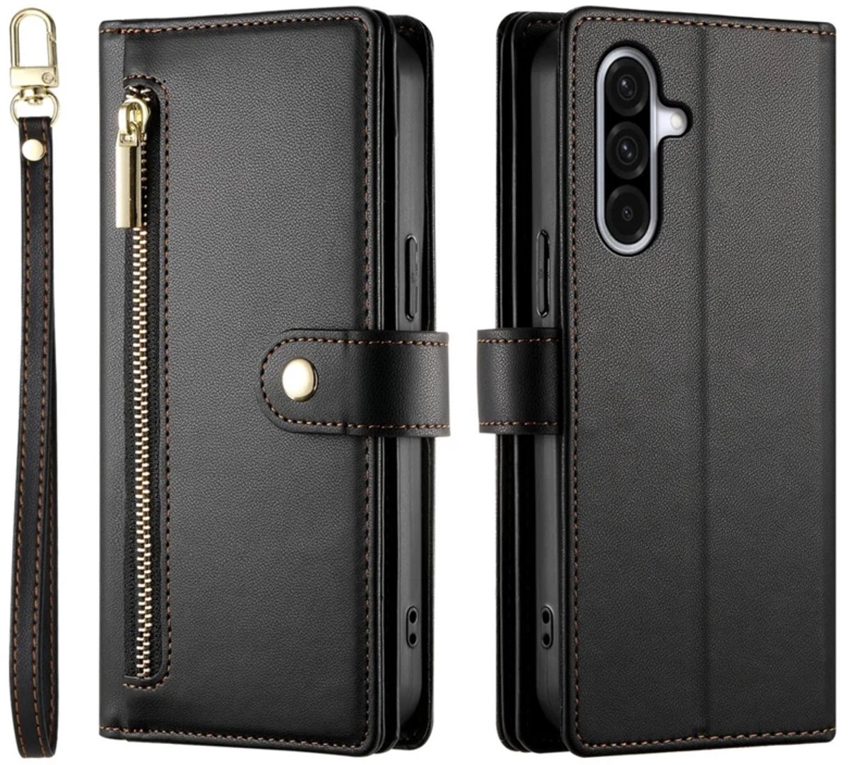Luxe Portemonnee - Etui Hoes Tas geschikt voor Samsung Galaxy A27 - Met Schouder - Draagkoord - Zwart