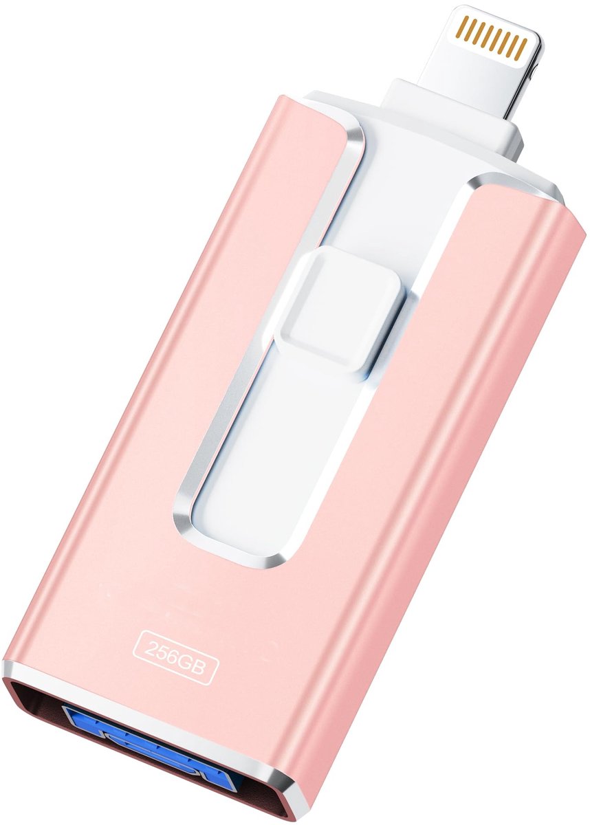 carmdering - 4-in-1 USB Flash Drive 256GB – Snelle USB-stick met Meerdere Interfaces – Externe Opslag voor Foto’s, Video’s en Bestanden – Plug & Play voor Telefoon, Tablet en Computer-roze