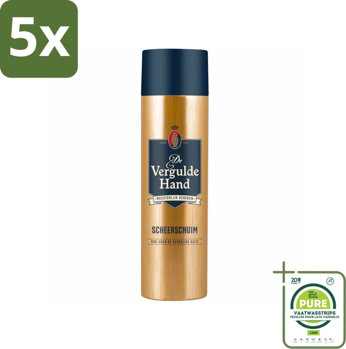 5 x Vergulde Hand Scheerschuim 250 ml - Grootverpakking - Scheerschuim - Authentieke Scheerbeleving - Glad Scheerresultaat - Huidbescherming - Gevoelige Huid