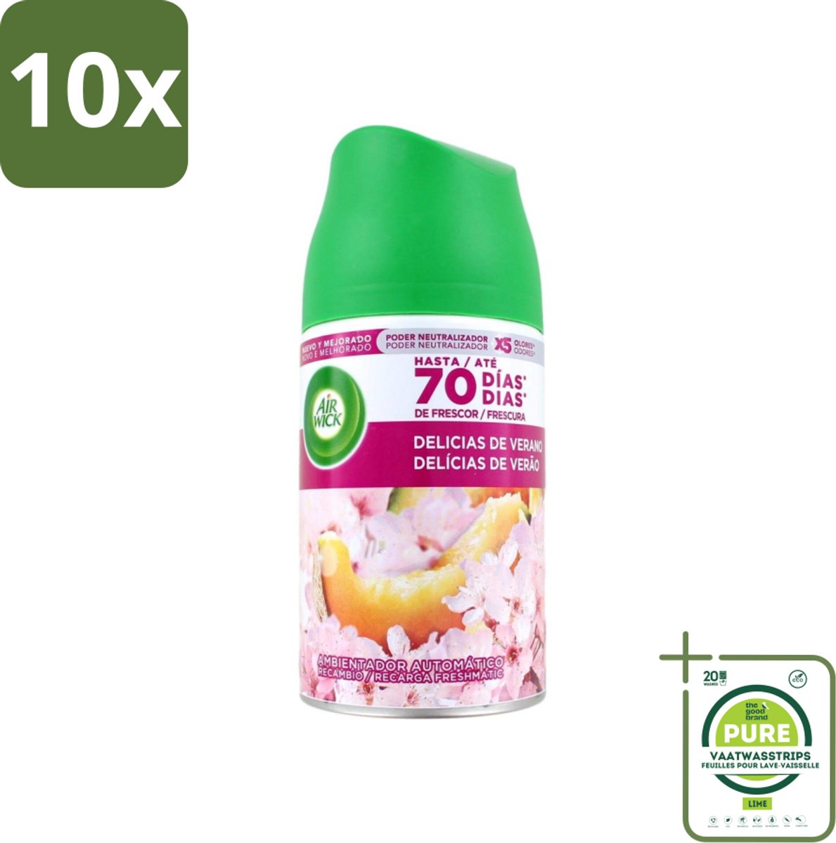 10 x Air Wick - Luchtverfrisser Navulling - Zalige Zomer - Automatische Spray - 250 ml - Grootverpakking - Zalige Zomer - Geurverspreiding - Automatische Geur - Geurstop Technologie - Geurintensiteit