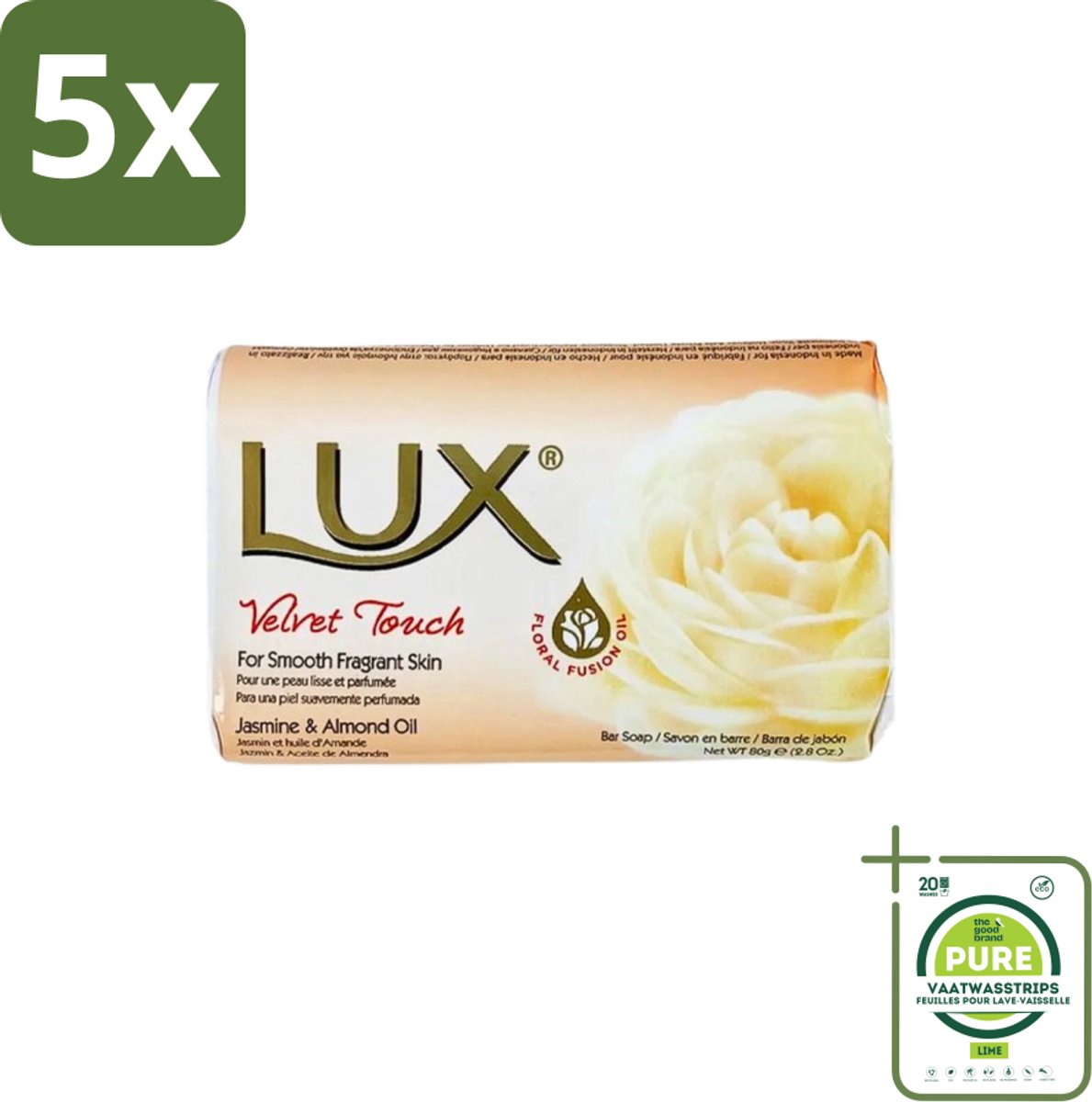 5 x Lux - Zeep - Velvet Touch - Hydraterend - Voor Geurige Huid - 80 g - Grootverpakking - Luxury Soap - Velvet Touch Soap - Hydrating Soap - Floral Soap - Soft Soap