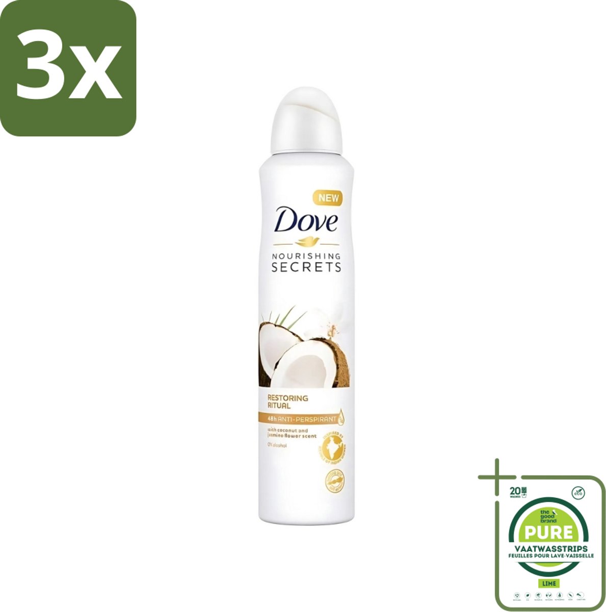 3 x Dove - Deodorant - Coconut & Jasmine Flower - Tropisch en verzorgend - 250 ml - Grootverpakking - Dove Deodorant Spray - Kokos En Jasmijn - Anti-transpirant Spray - Zachte Oksels - Geur Van Kokos En Jasmijn