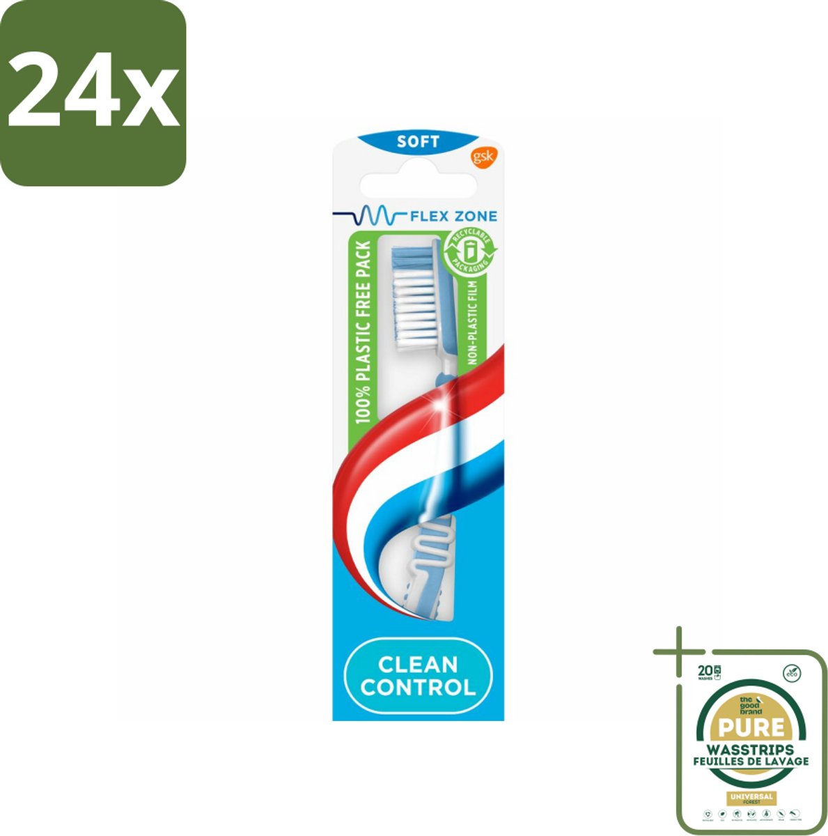 Aquafresh Tandenborstel Clean Control Soft - Voordeelverpakking - 24 stuks - Tandenborstel voor tandvlees - Tandenborstel voor kinderen
