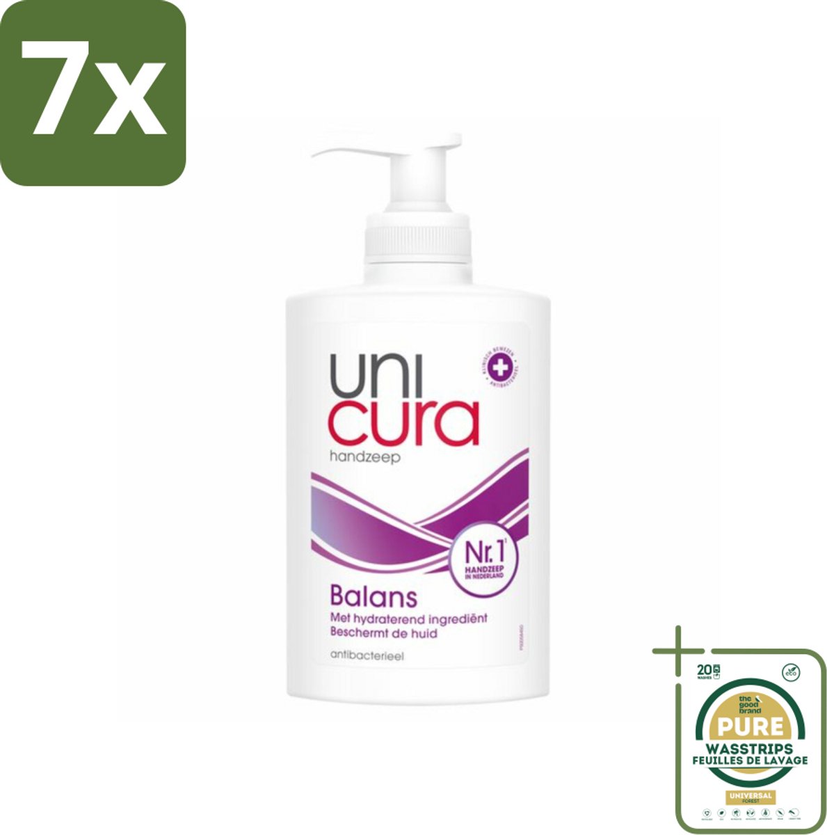 7 x Unicura - Vloeibare Handzeep - Anti Bacterieel - Balans - 250 ml - Grootverpakking - Handzeep - Antibacterieel - Handen Reinigen - Huid Verzorgen - Natuurlijke Handzeep
