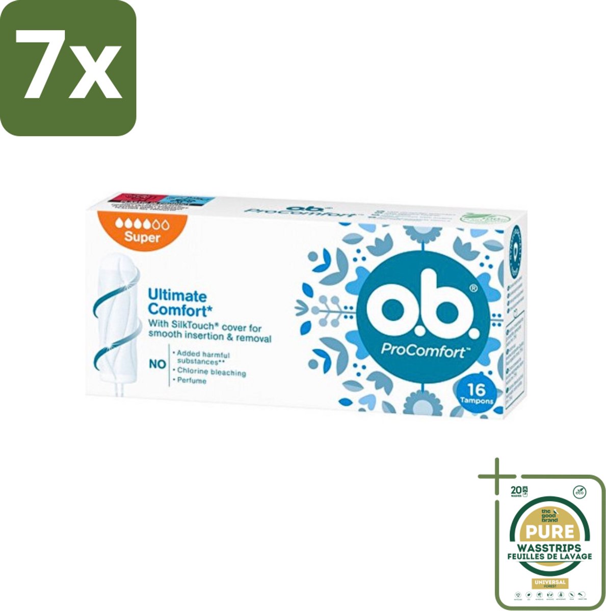 7 x o.b. Tampons - ProComfort Super - Voor Comfort en Zachte Bescherming - 16 Tampons - Grootverpakking - Tampons - Menstruatiebescherming - Comfort - Zachte Bescherming - 100% Plantaardige Kern