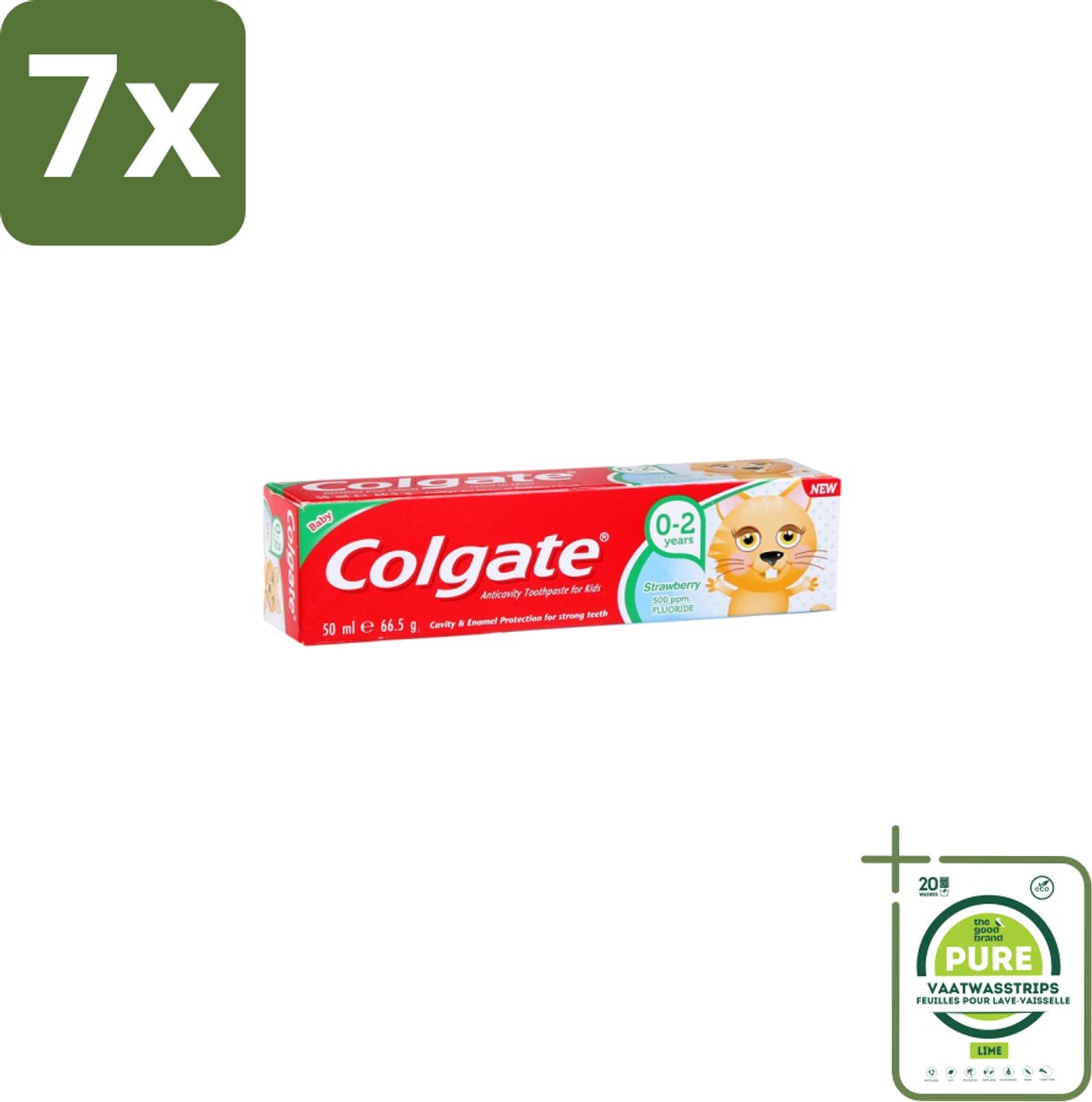 7 x Colgate - Aardbeismaak - Kindertandpasta - Voor 0 tot 2 jaar oud - 50ml - Grootverpakking - Baby Tandpasta - Kindertandpasta - Aardbeismaak - Tandenpoetsen Voor Kinderen - Gaatjes Voorkomen