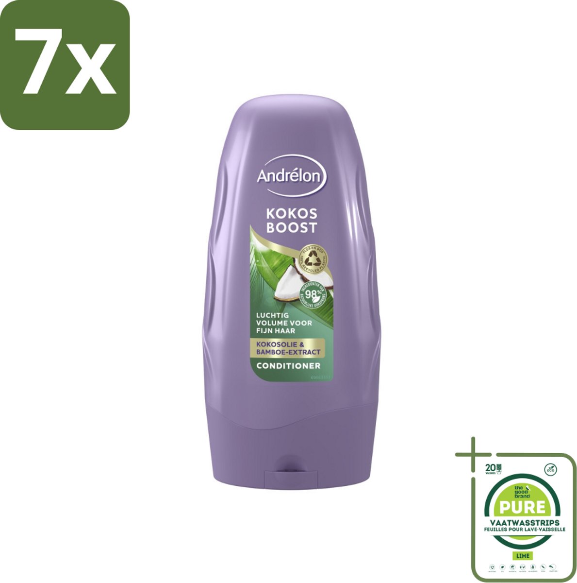 7 x Andrélon - Kokos Boost - Conditioner - Intensieve Voeding - 250 ml - Grootverpakking - Fijn Haar - Volume - Voeding - Kokosolie - Bamboe-extract