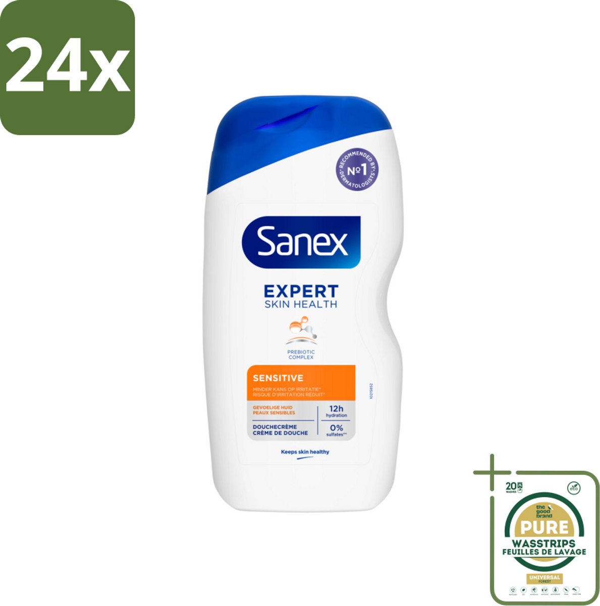 Sanex Douchegel Expert Skin Health Sensitive 400 ml - Voordeelverpakking - 24 stuks - Huidverzorging - Milde reiniging