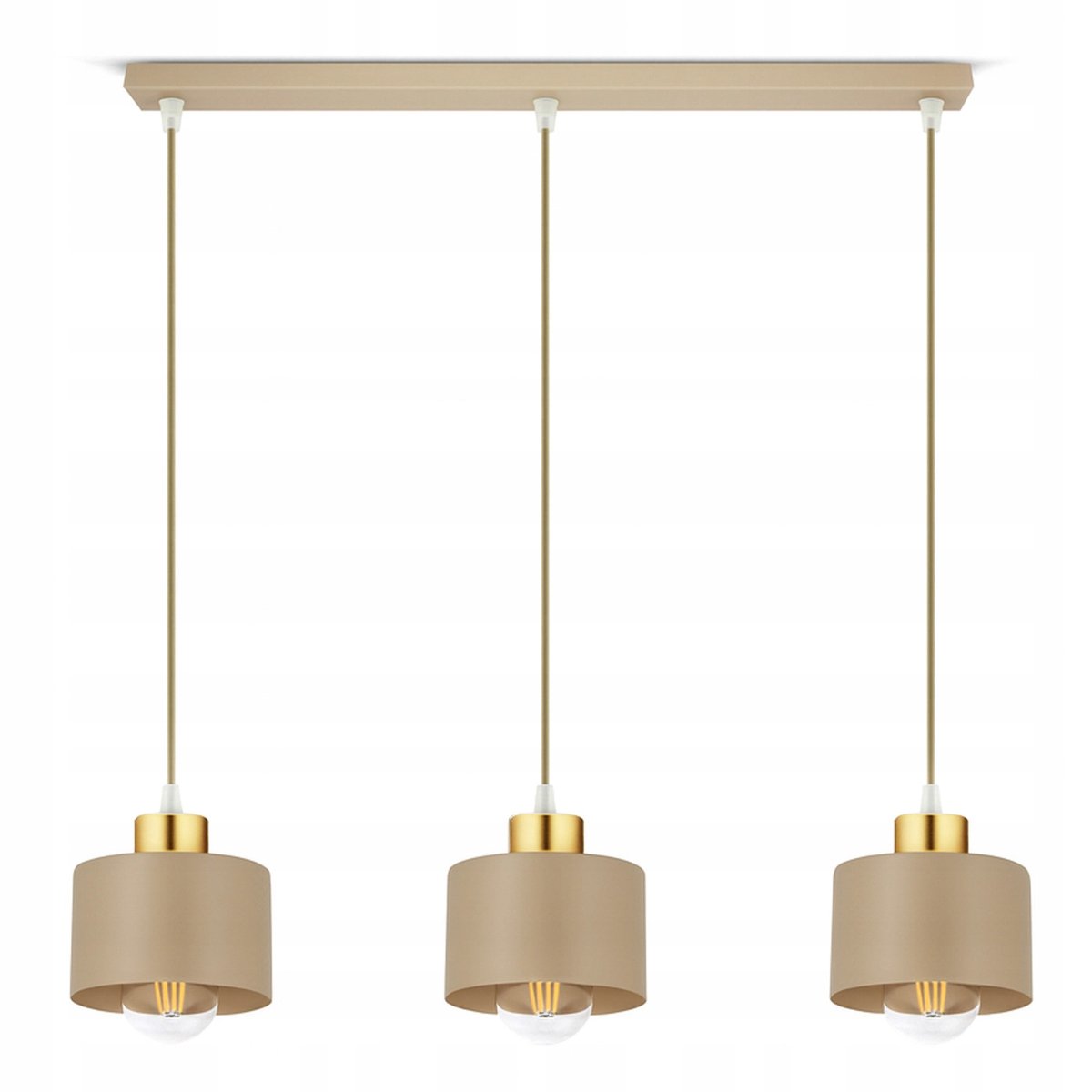 Luxe hanglamp beige/ecru met gouden details, 3xE27, verstelbaar