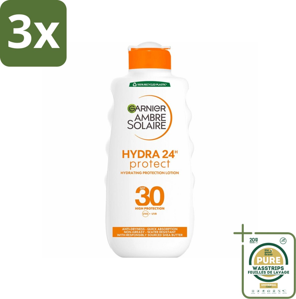 3 x Garnier - Ambre Solaire - Hydraterende Zonnebrand Melk - SPF 30 - 200 ml - Grootverpakking - Zonnescherm - Zonnebrandmelk - Hydraterende Zonnebrandmelk - SPF 30 - Zonbescherming
