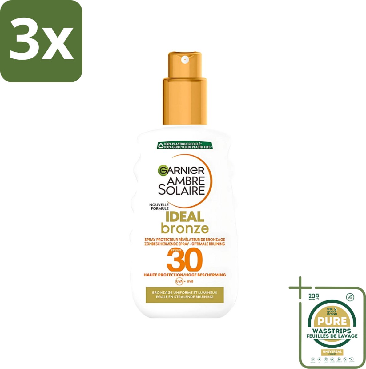 3 x Garnier - Ambre Solaire - Ideal Bronze - Zonnebrandspray - SPF 30 - 200 ml - Grootverpakking - Zonbescherming - Bruining - Zonnebrand - SPF 30 - Huidbescherming