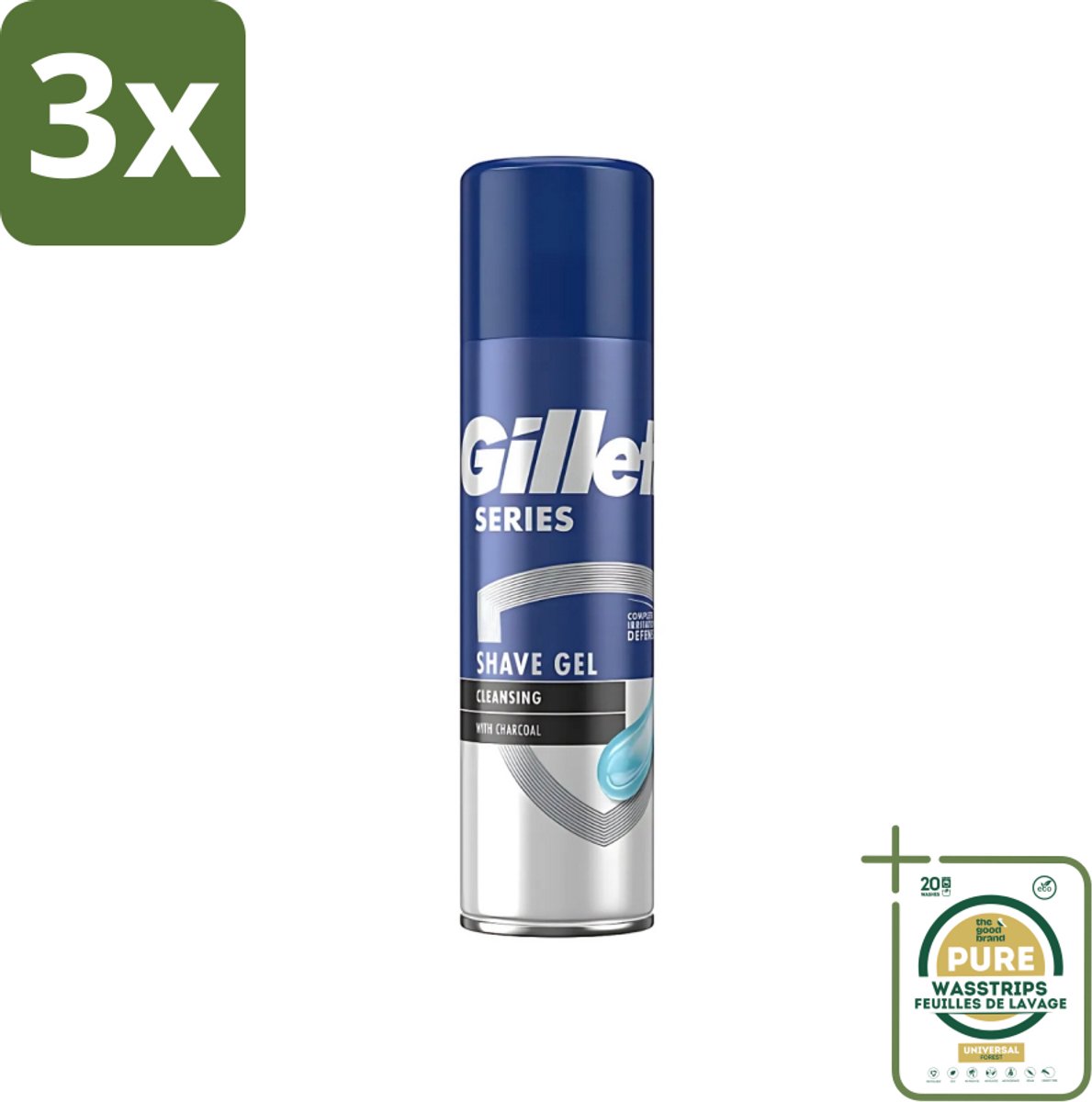 3 x Gillette Series - Scheergel - Cleansing - Charcoal - Verfrissend en reinigend - 200 ml - Grootverpakking - Scheergel - Houtskool - Menthol - Reinigen - Verfrissen