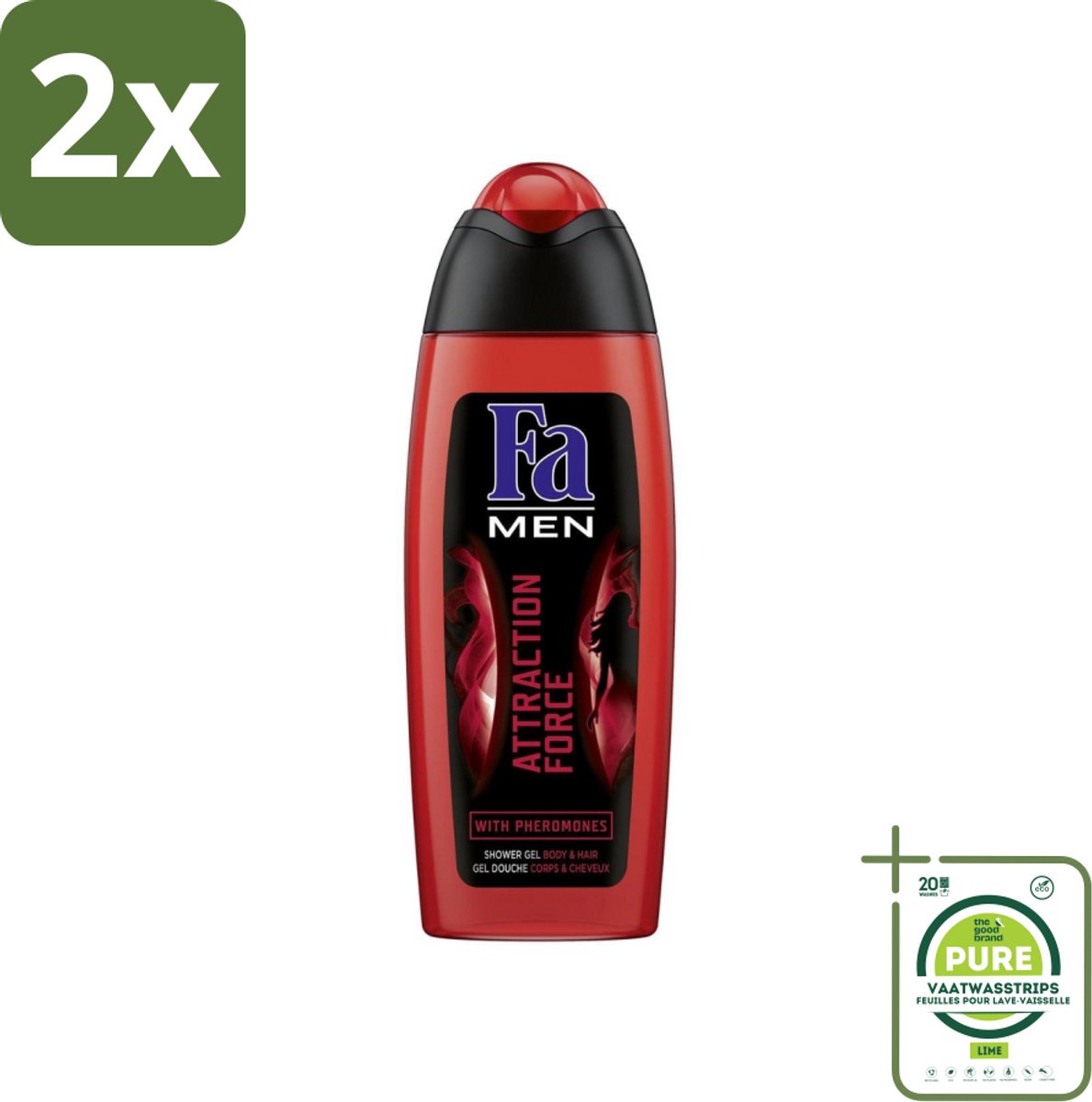 Fa - Douchegel - Attraction Force - Mannen Lichaam & Haar - Bergamot & Limoen - Verfrissend - 250 ml - Voordeelverpakking - 2 stuks - Douchegel mannen - Bergamot limoen