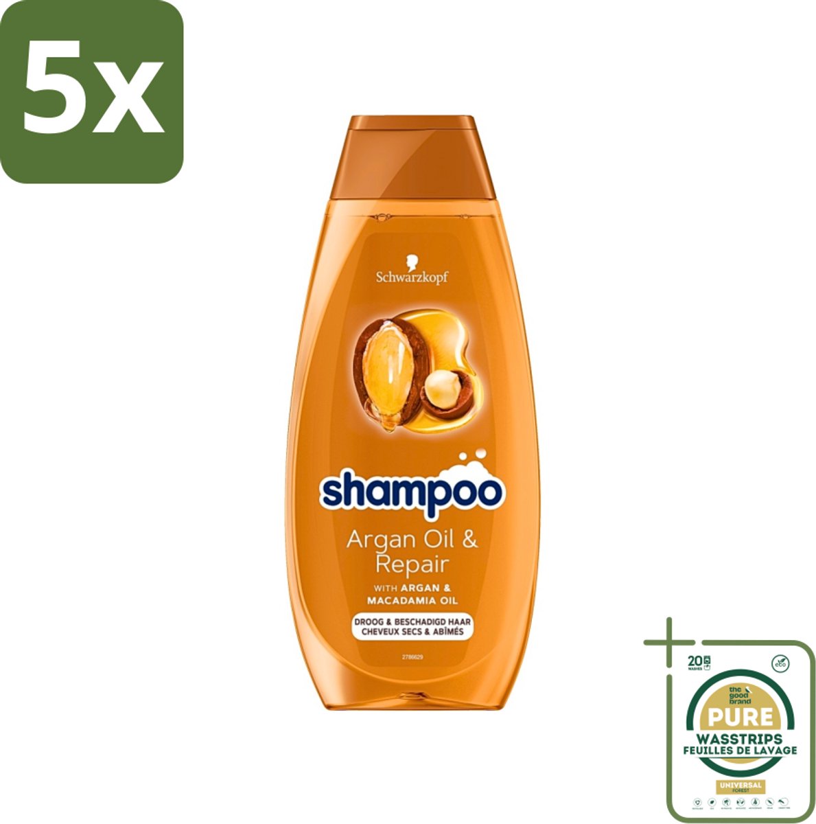 5 x Schwarzkopf - Shampoo Argan Oil & Repair - Voedt & Versterkt - 400 ml - Grootverpakking - Arganolie - Droog Haar - Beschadigd Haar - Haarverzorging - Haarversterking
