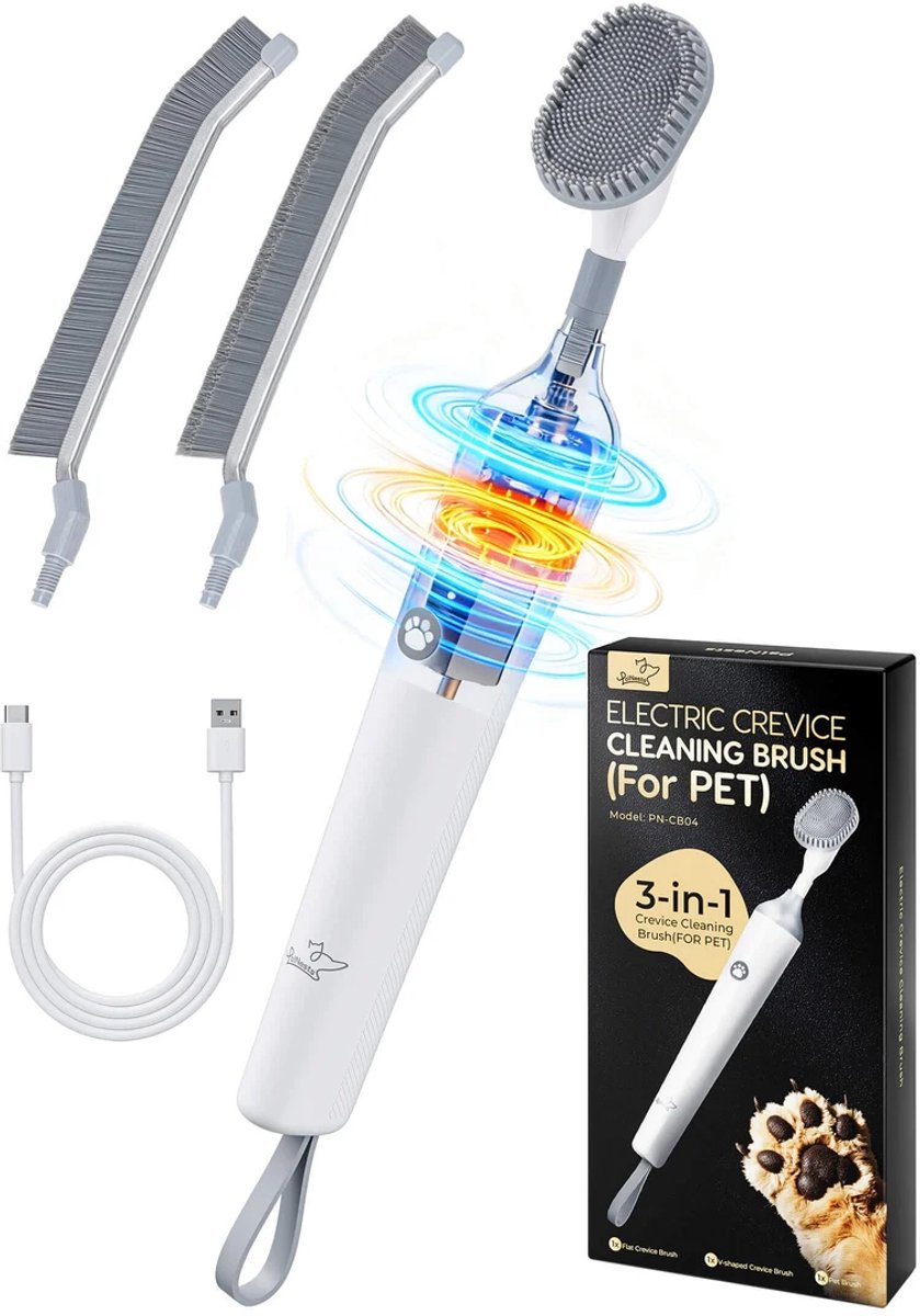 PalNests Elektrische Reinigingsborstel voor Huisdieren 3-in-1 – Voor Poten, Vacht & Accessoires – 3 Snelheden – USB Oplaadbaar – Wit