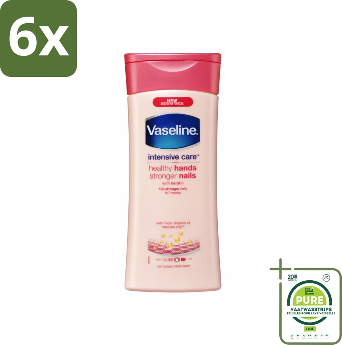 Vaseline Handcreme Healthy Hands & Stronger Nails 200 ml - Voordeelverpakking - 6 stuks - Handcrème - Nagelversterking