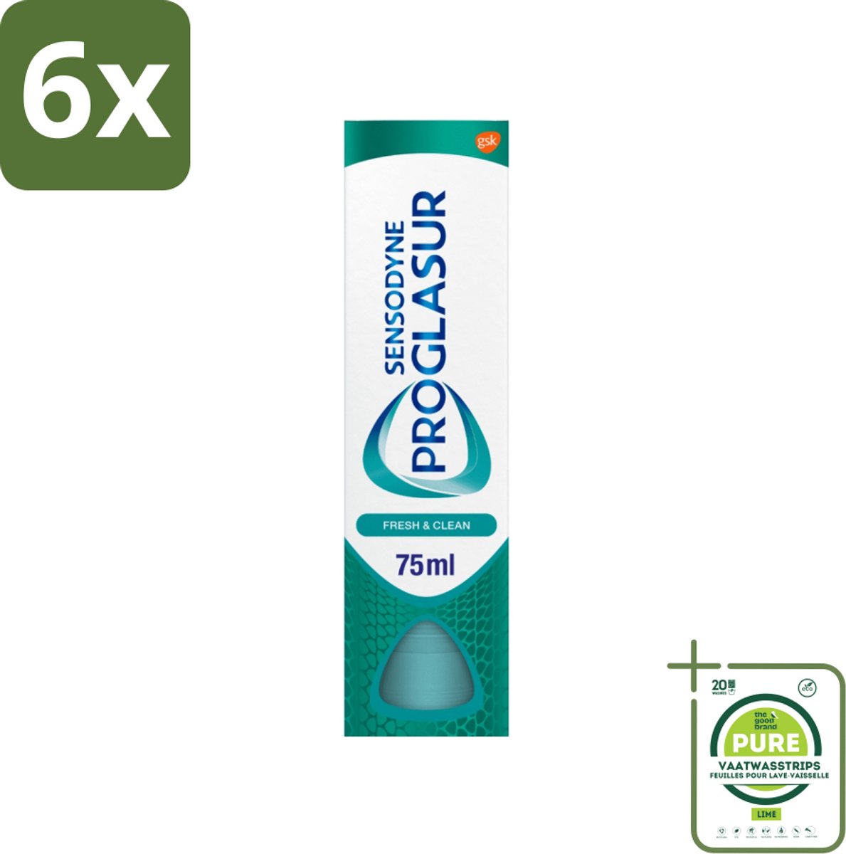 Sensodyne - Tandpasta - Proglasur Fresh & Clean - Dagelijkse Bescherming - 75 ml - Voordeelverpakking - 6 stuks - Tandpasta - Tanderosie