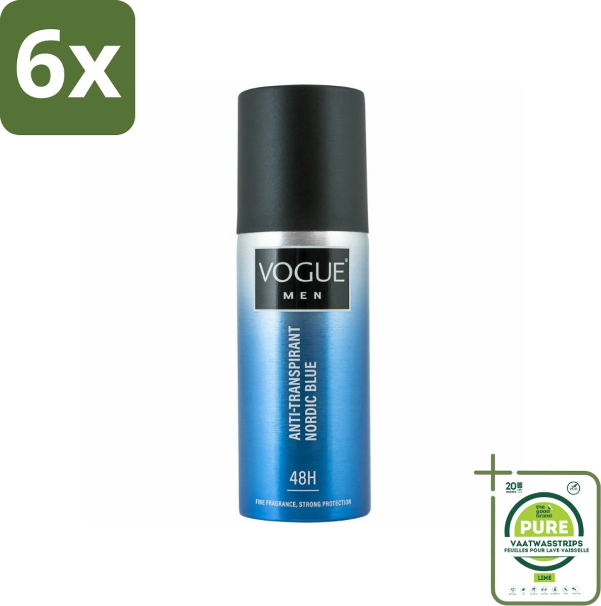 Vogue Anti-Transpirant Nordic Blue 150 ml - Voordeelverpakking - 6 stuks - Anti-transpirant - Deodorant spray