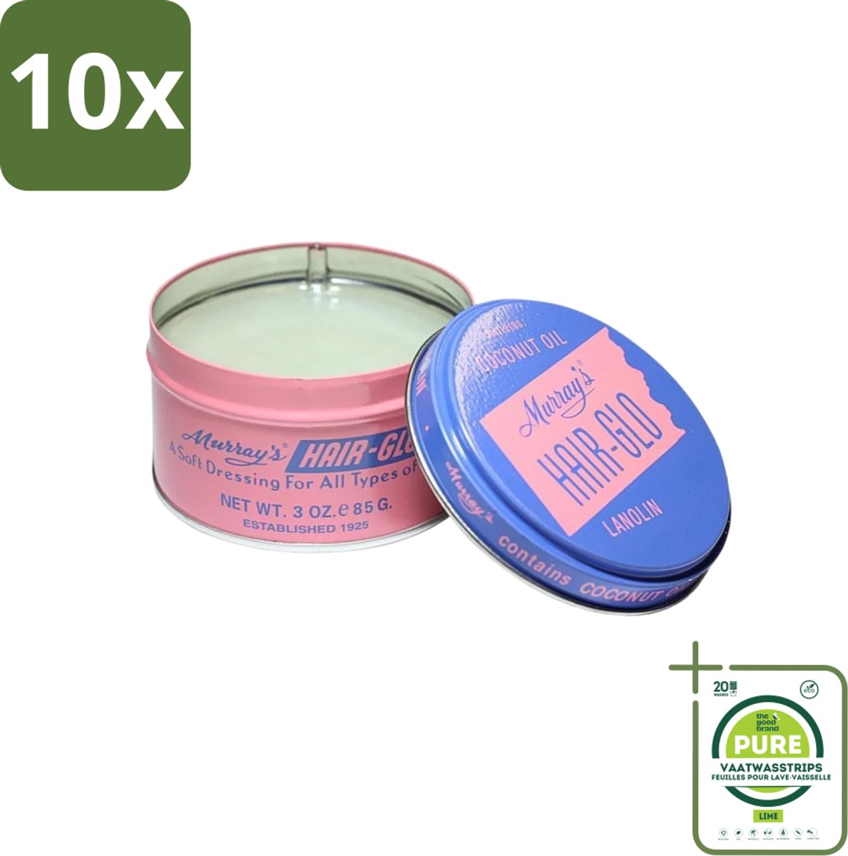 10 x Murray's - Hair-Glo - Pomade - Klassieke Look - Verzorgende Glans - 85 ml - Grootverpakking - Haarglans - Pomade - Haarverzorging - Klassieke Look - Retro Haar