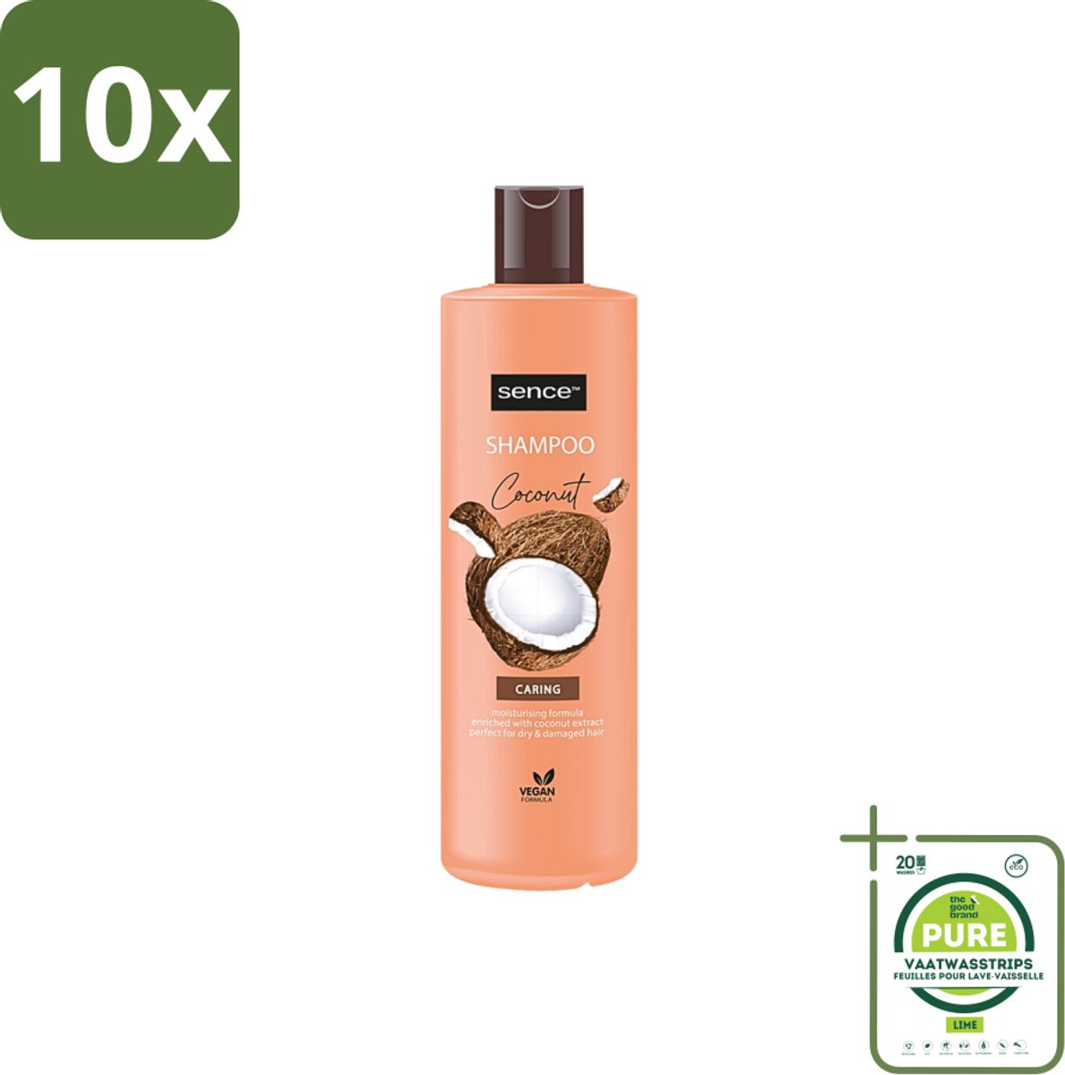10 x Sence - Coconut - Shampoo - Verzorgend - 400 ml - Voordeelverpakking - Grootverpakking - Kokos Shampoo - Droog Haar Shampoo - Beschadigd Haar Shampoo - Glanzend Haar - Gezond Haar