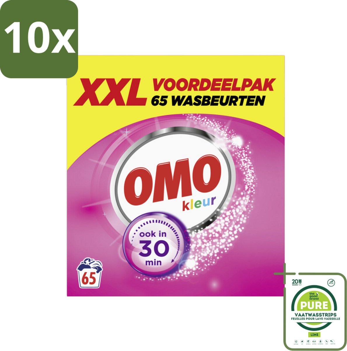 10 x OMO Waspoeder Kleur 65 Wasbeurten 3,835 kg - Grootverpakking - Gekleurd Waspoeder - Waspoeder 30 Min - Waspoeder 65 Wasbeurten - Waspoeder 5 Kg - Waspoeder Voor Gekleurd Textiel