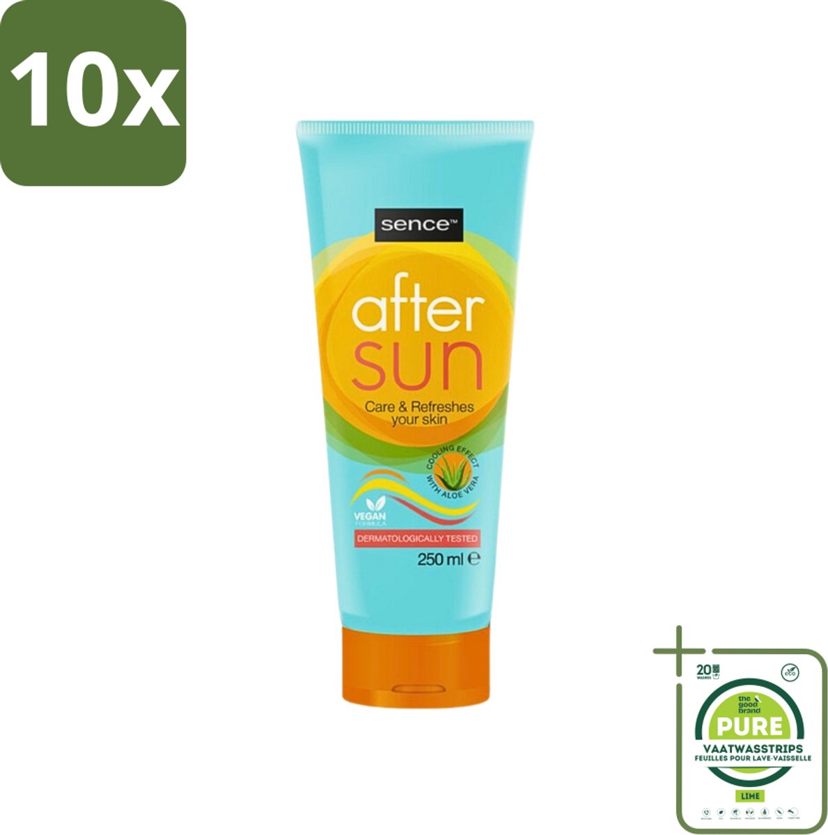 10 x Sence - After Sun - Lotion - Kalmerend - 200 ml - Grootverpakking - After Sun Lotion - Zonverbrande Huid - Huid Kalmeren - Aloë Vera - Zomerse Teint