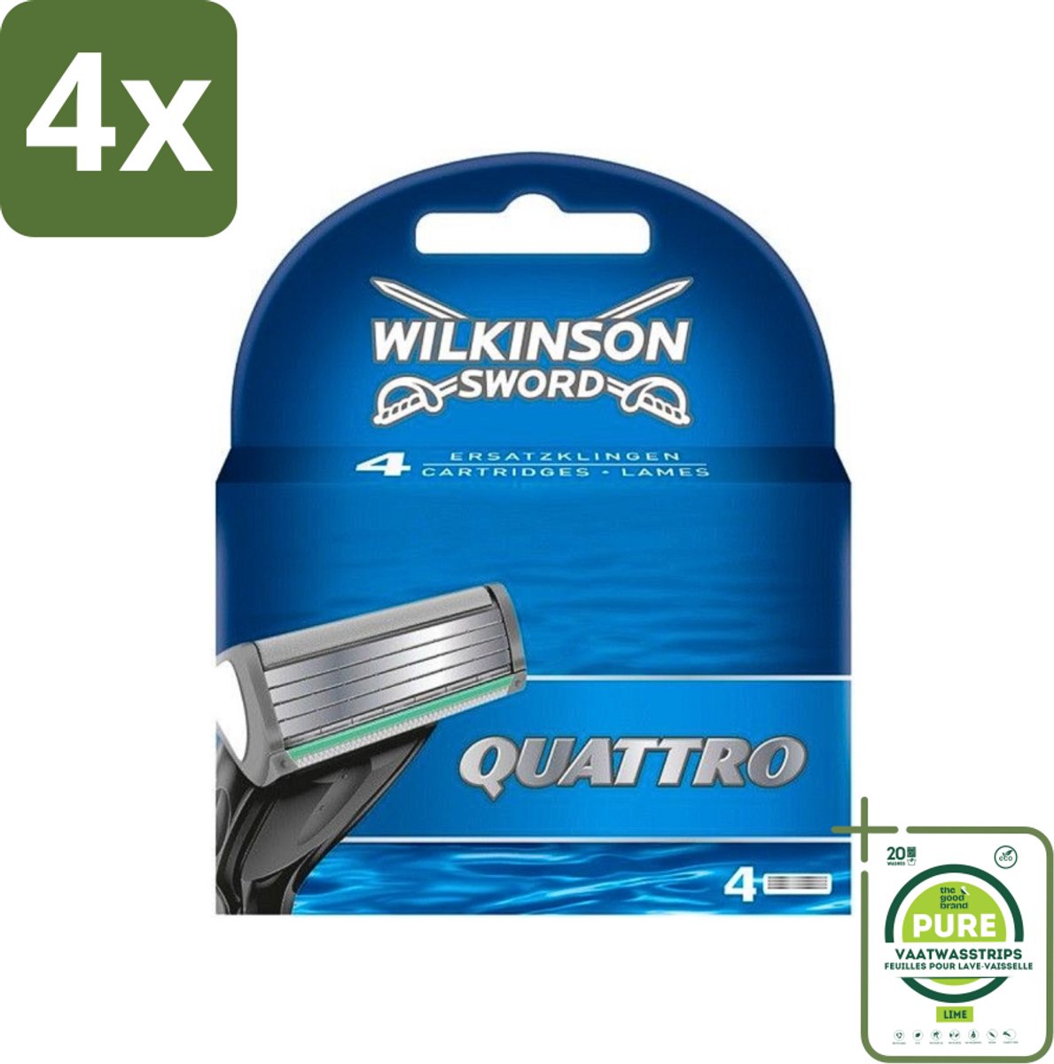 Wilkinson - Navulmesjes Quattro - Met Precisietrimmer - 4 scheermesjes - Voordeelverpakking - 4 stuks - Scheermesjes - Navulmesjes