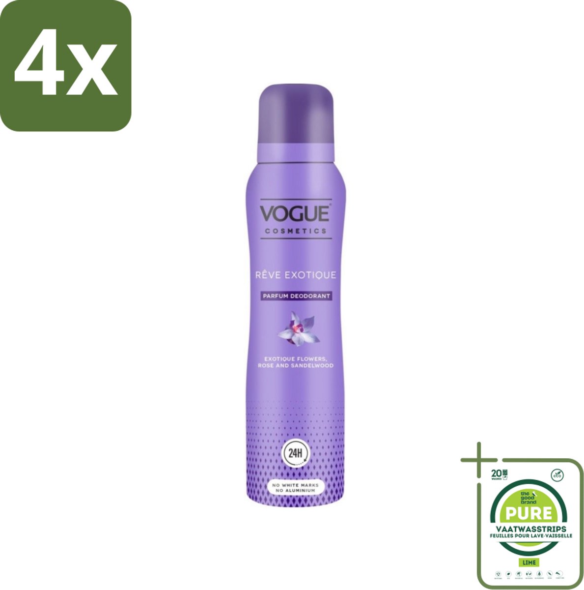 Vogue Reve Exotique Parfum Deodorant 150 ml - Voordeelverpakking - 4 stuks - Parfum deodorant - Deodorant met geur