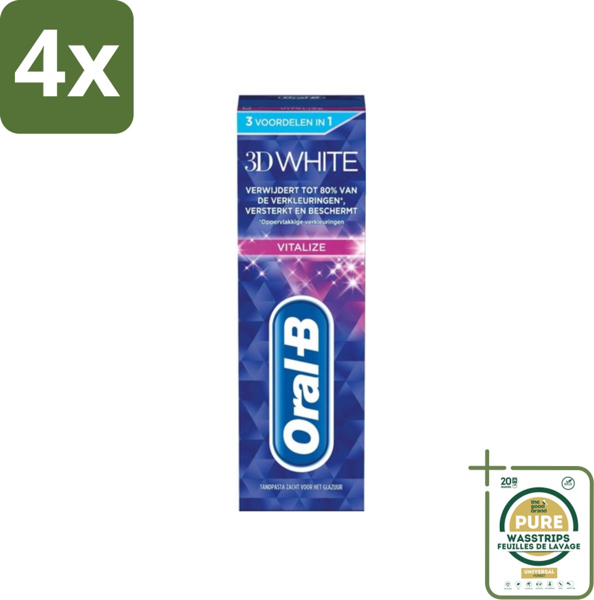 Oral-B - 3D White Vitalize - Tandpasta - Whitening - 75 ml - Voordeelverpakking - 4 stuks - Glazuur beschermen - Tanden reinigen