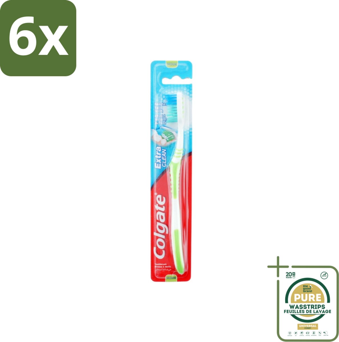 Colgate - Tandenborstel - Extra Clean Medium - 1 Tandenborstel - Voordeelverpakking - 6 stuks - Tandenborstel medium - Tandenborstel gebogen kop