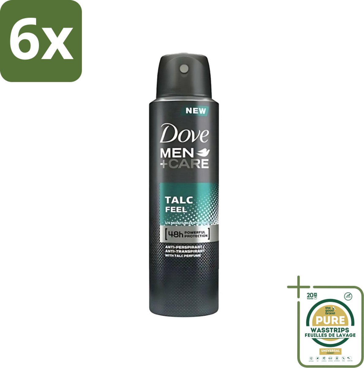 Dove - Deodorant - Men Care Talc Feel - Zachte en verzorgende bescherming - 150 ml - Voordeelverpakking - 6 stuks - Anti-transpirant - Zweetbehandeling