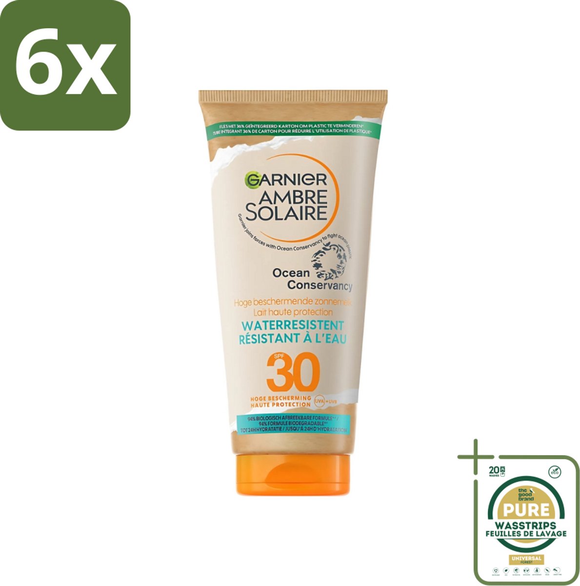 Garnier - Ambre Solaire - Waterresistente Beschermende Zonnebrandmelk - SPF 30 - 175 ml - Voordeelverpakking - 6 stuks - SPF 30 - Waterresistent