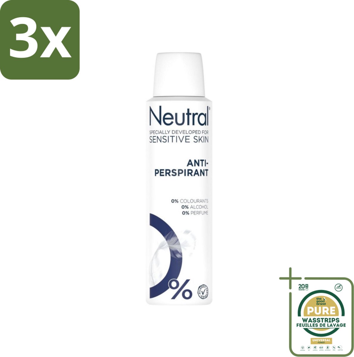 3 x Neutral - Deodorant Spray - Anti-perspirant - Gevoelige Huid - 0% Kleurstof, Parfum & Alcohol - 150 ml - Grootverpakking - Gevoelige Huid - Anti-perspirant - Deodorant Spray - 0% Parfum - 0% Kleurstof